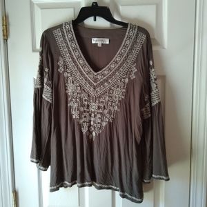 Chelsea & Theodore, Brown Boho Top, Size L